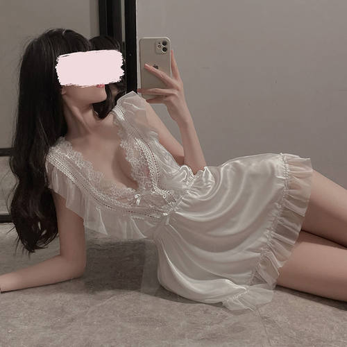 性感睡衣女夏季薄款小胸纯欲风高级感蕾丝吊带睡裙私房简约家居。