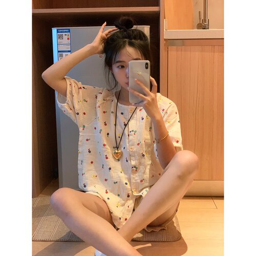 【她的微笑】碎花纯棉短袖女夏天2025新款亲肤全棉短裤家居服套装