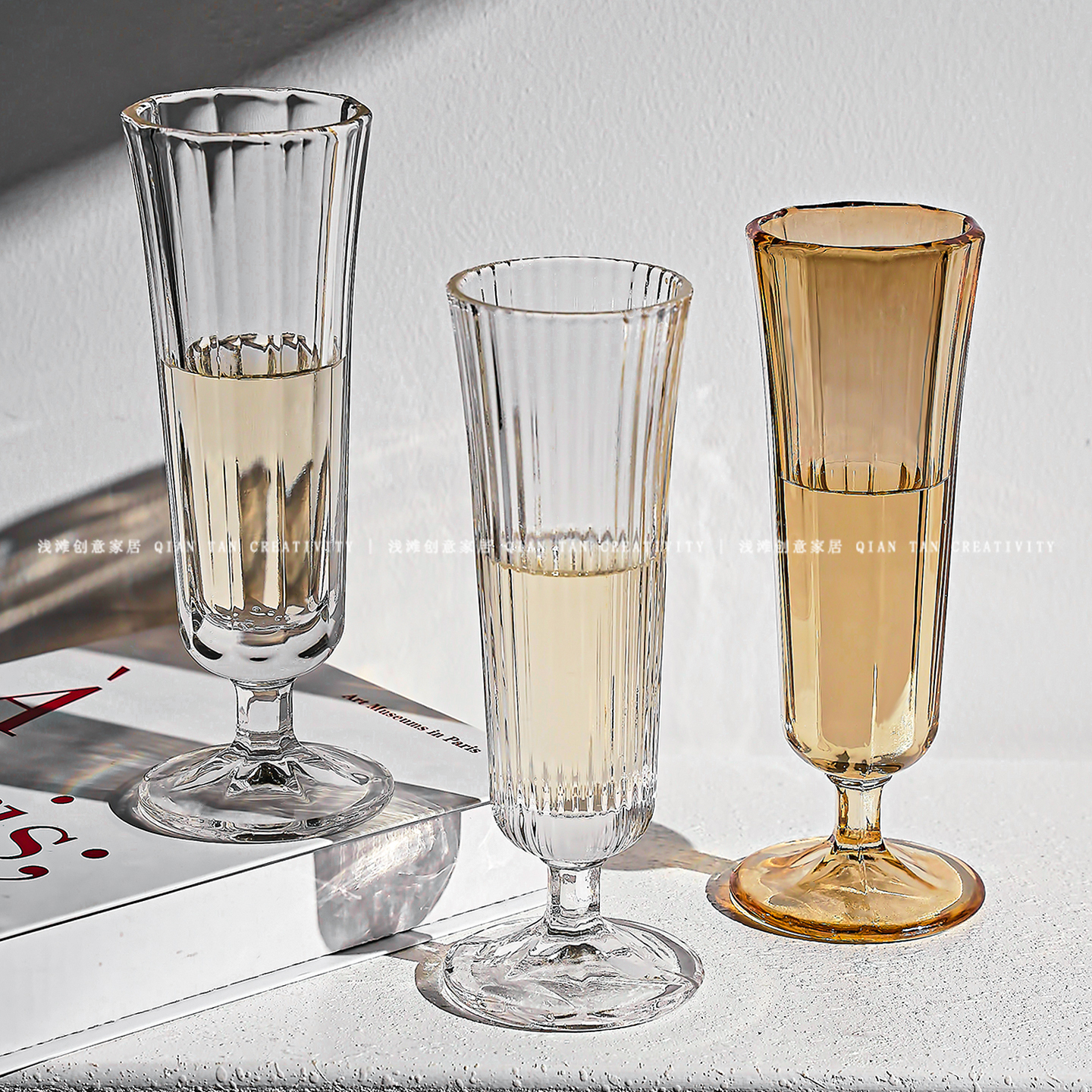 高颜值法式复古高脚玻璃香槟杯女