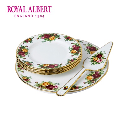 Royal Albert阿尔伯特老镇玫瑰 点心盘蛋糕分享餐具六件套
