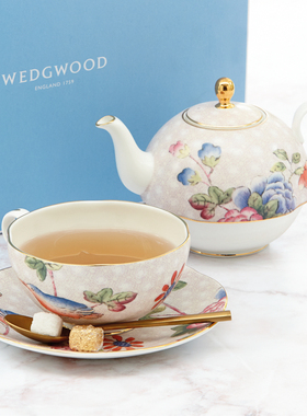 WEDGWOOD威基伍德杜鹃一人悦茶具壶杯碟三件套骨瓷子母壶下午茶
