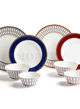 WEDGWOOD威基伍德金粉年华两人食4盘4碗骨瓷餐具套组新婚乔迁送礼