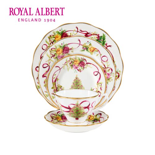 Royal Albert阿尔伯特老镇玫瑰圣诞系列茶杯咖啡杯碟盘五件套