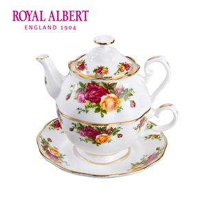 RoyalAlbert阿尔伯特老镇玫瑰一人悦享英式茶壶茶杯三件礼盒