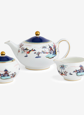 WEDGWOOD威基伍德漫游美境壶糖奶3件组骨瓷茶壶糖罐奶罐礼盒套装