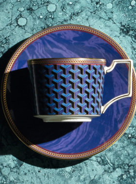 WEDGWOOD威基伍德拜占庭蓝色杯碟2件组骨瓷咖啡杯茶杯碟马克杯