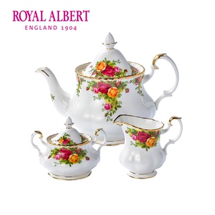 RoyalAlbert阿尔伯特 老镇玫瑰系列 骨瓷咖啡壶糖奶三件套装
