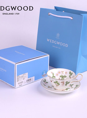 WEDGWOOD威基伍德野草莓花茶杯碟骨瓷欧式咖啡杯碟下午茶杯茶碟