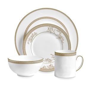 WEDGWOOD威基伍德VeraWang王薇薇金色蕾丝餐具四件组骨瓷欧式餐具