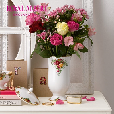 RoyalAlbert阿尔伯特 老镇玫瑰系列 骨瓷插花瓶 桌面装饰摆件