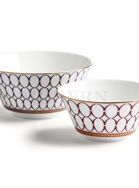 WEDGWOOD威基伍德金粉年华饭碗奢雅灰红粉谷物色拉骨瓷碗单个餐具