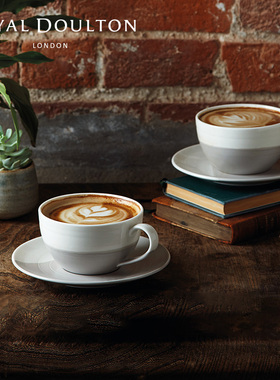 RoyalDoulton复古道尔顿陶瓷马克杯灰白色咖啡杯碟水杯牛奶杯套装