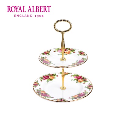 RoyalAlbert阿尔伯特老镇玫瑰系列骨瓷双层蛋糕架点心盘欧式