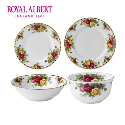 Royal Albert阿尔伯特老镇玫瑰骨瓷餐盘餐碗一人食餐具组合