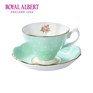 Royal Albert阿尔伯特波尔卡绿玫瑰骨瓷咖啡杯茶杯碟两件套