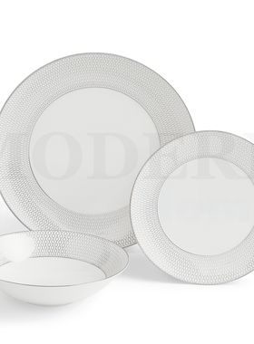 WEDGWOOD威基伍德白金几何餐具12件套欧式骨瓷餐具套装餐盘碗家用