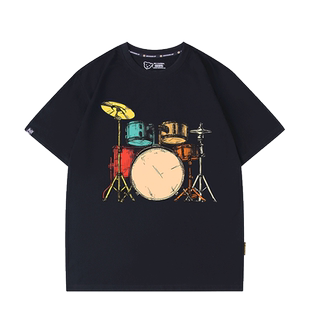 摇滚T恤架子鼓演出服男女爵士乐Drum乐器t恤乐队鼓手短袖纯棉衣服