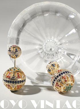 热气球法国设计师轻奢风珐琅彩复古vintage中古饰品女款耳饰耳钉