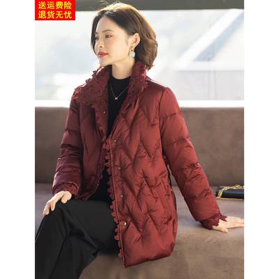 妈妈羽绒服冬季外套洋气加厚2025新款贵夫人红色上衣服中老年女装