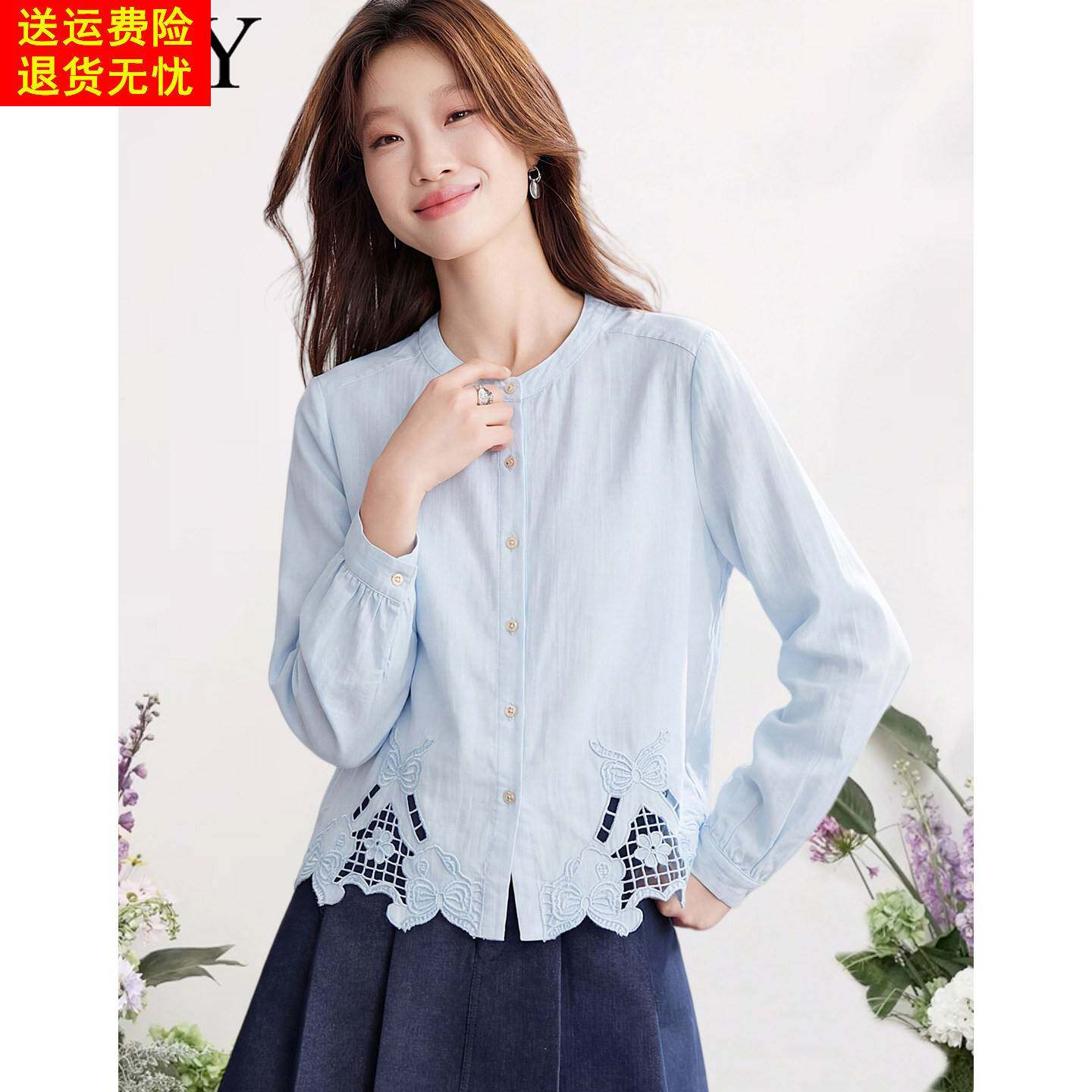 2026春装新款亚麻镂空刺绣休闲衬衫时尚小个子文艺小衫气质上衣女