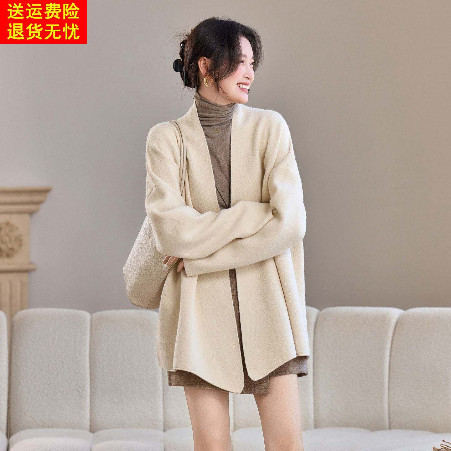 针织开衫外套2026新款秋季气质宽松不规则外搭毛衣减龄超好看上衣