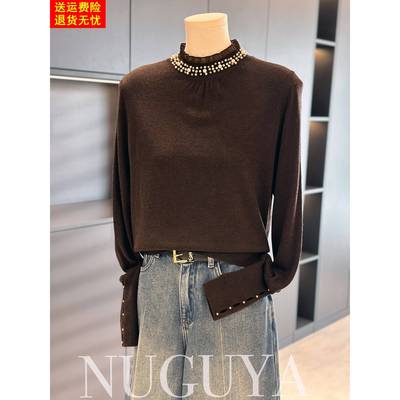 时尚洋气半高领针织衫女套头2025春秋新款上衣气质薄款毛衣打底衫