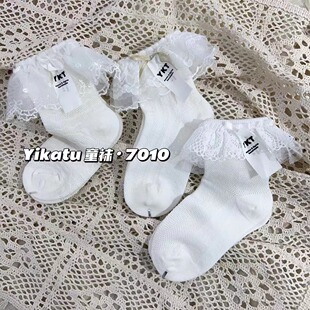 伊卡兔春夏新款儿童袜白色透气网眼蕾丝花边女童袜薄甜美淑女韩版