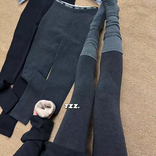 2026冬季新款韩系字母腰加绒加厚保暖裤女外穿打底裤显瘦百搭九分