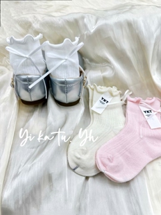 伊卡兔春夏新款儿童袜女木耳边后跟蝴蝶结中筒袜小清新淡雅玛丽珍