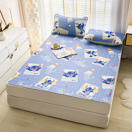 迪士尼乳胶凉席三件套新款冰丝床垫可折叠软席1.2m床二件套夏凉垫