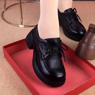 系带秋女单鞋 尚时休闲鞋 乐福鞋 百搭复福古厚底英伦风季 圆头 鞋 乐鞋