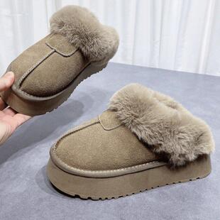 厚底雪地靴女拖鞋225秋底冬新款松糕包外头增高毛毛拖0加厚加绒穿