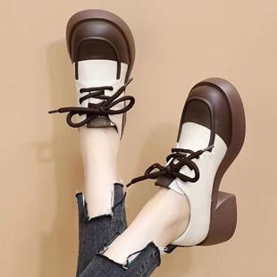 增新显瘦外穿皮鞋 皮厚底乐福鞋 百搭2英伦风套脚单鞋 软秋季 02高5款