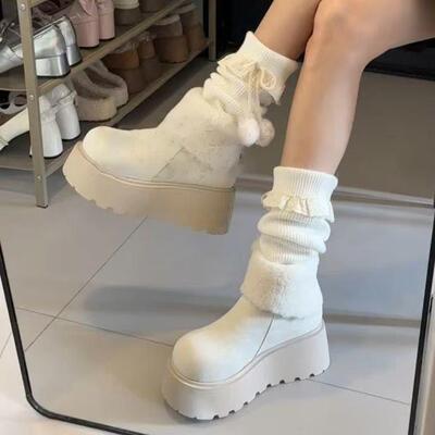 北色增高加东绒加厚厚底雪地靴女20白25新款冬季保暖防滑鞋棉款子