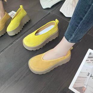 人一脚懒蹬女外穿小个子增2高厚坡跟单鞋 新款 205秋季 松糕底勃肯鞋