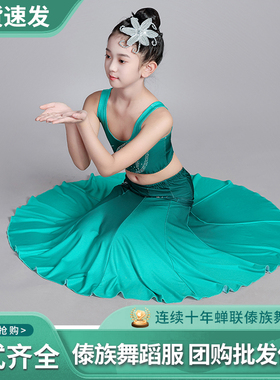 儿童傣族舞蹈服民族舞蹈演出服女童孔雀舞鱼尾裙艺考舞蹈演出服