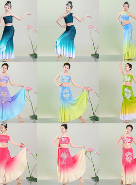 儿童傣族舞蹈服舞台练功服成人傣族比赛孔雀舞演出服艺考鱼尾裙