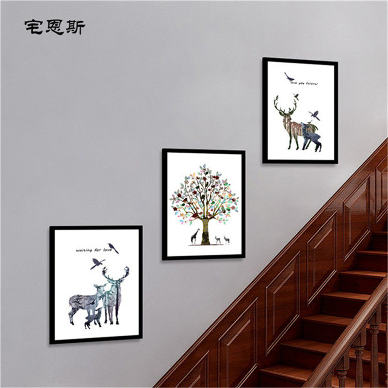 楼梯间挂画欧式走道楼道装饰壁画复式楼走廊装饰画过道墙上三联画