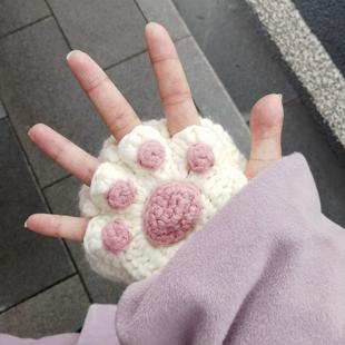 猫爪手套手工毛线编织半指diy材料包成品可爱送女友保暖冬季礼物