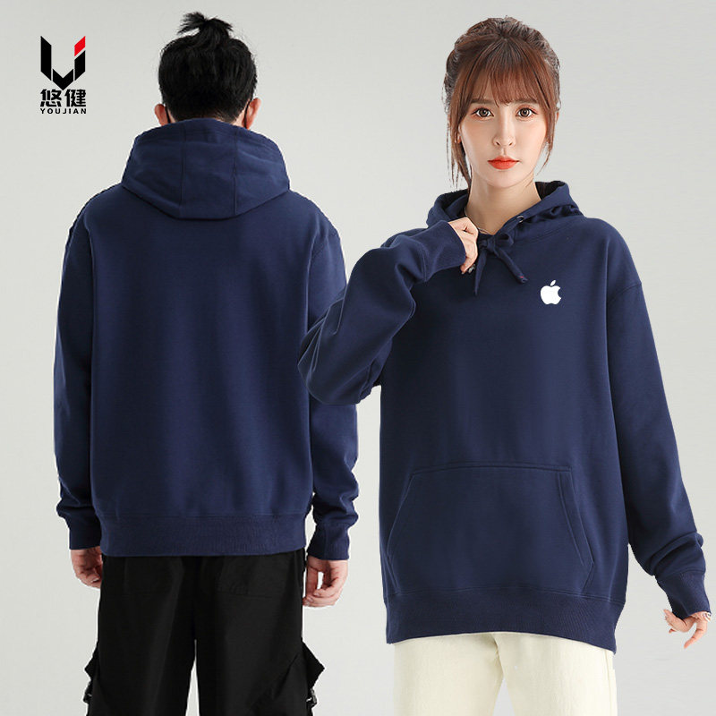 苹果工装连帽卫衣专卖店秋冬季工作服苹果纪念外套装支持改图定制