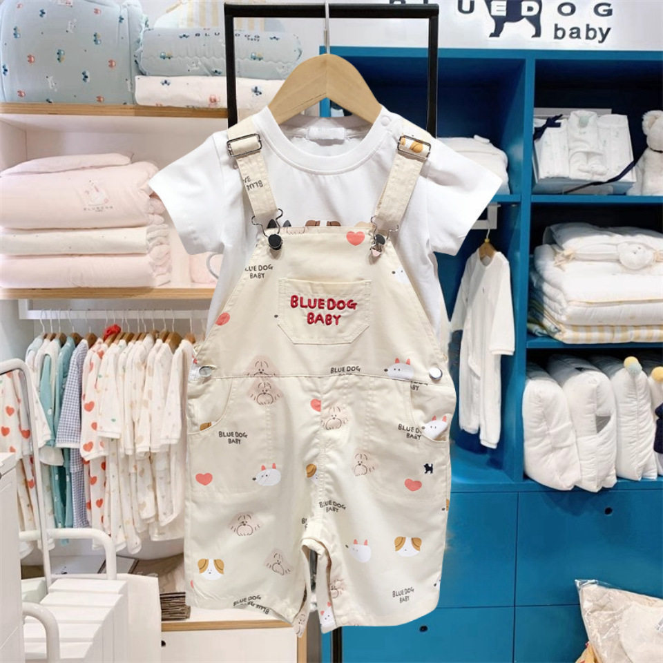 好货夏款男女宝宝可调节背带裤T恤组合套装MS450701童装招代理