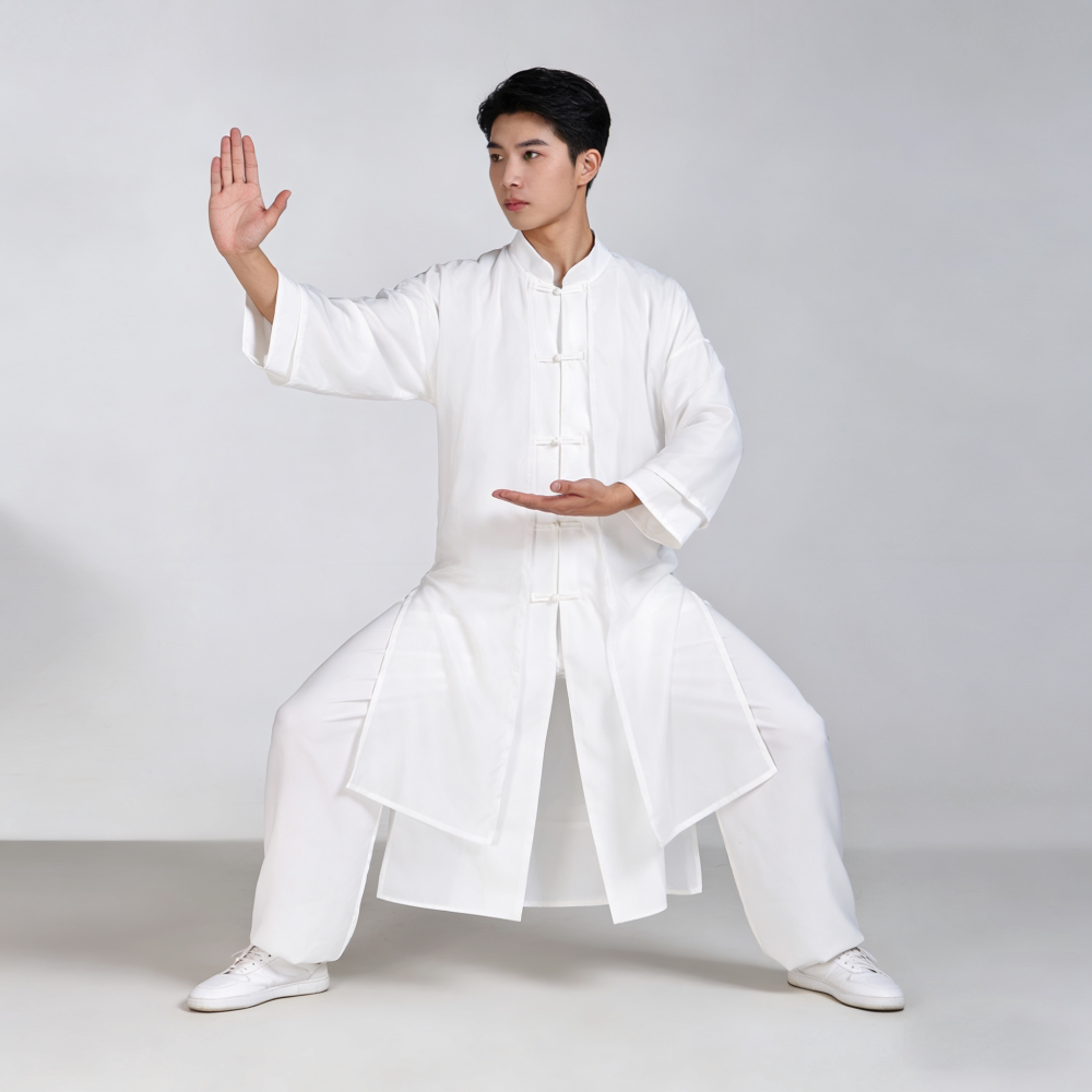 新中式白色对襟男太极服春秋练功