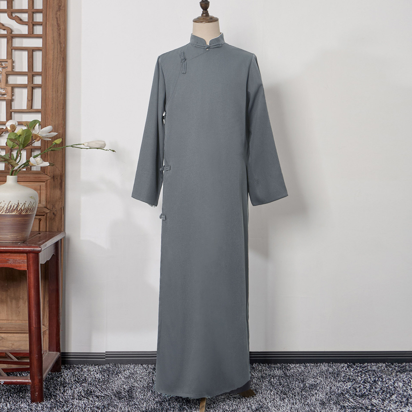 三片式踢腿相声服新中式长衫大褂