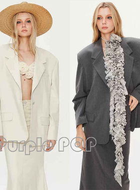 POP买手店 Pann 24春夏款系带花朵缀饰经典廓形西服外套