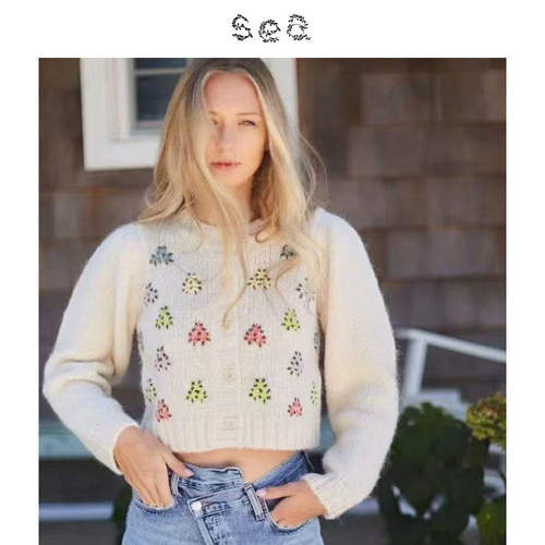 Sea New York 白鹿同款立体刺绣花朵针织毛衣外套