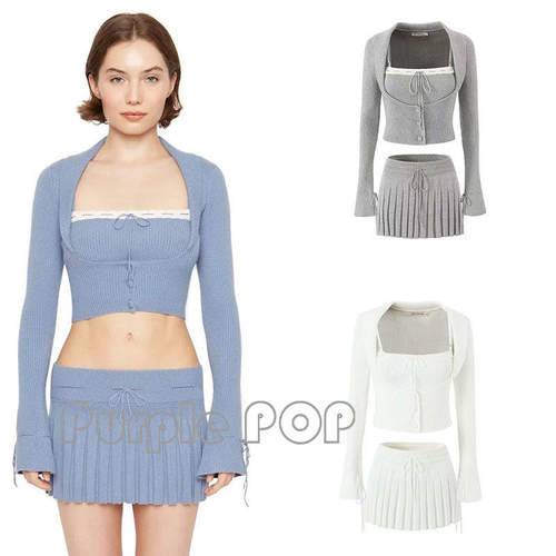 POP买手店 Danielle Guizio 少女风修身开衫吊带百褶裙套装