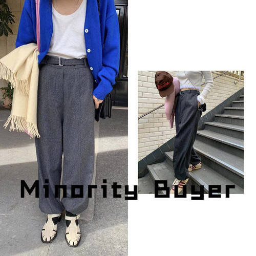 现货 买手店 MODEST MOOD 复古直筒宽松半松紧阔腿羊毛休闲裤长裤