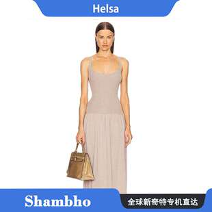 ShambhoHelsa长裙elsahosk同款老钱风吊带修身针织拼接连衣裙