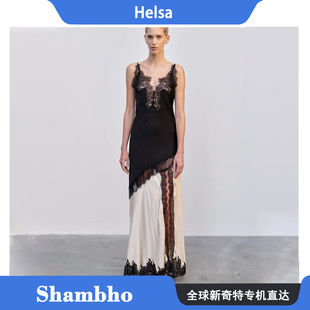 ShambhoHelsa 新款蕾丝V领拼接性感收腰修身无袖吊带连衣裙