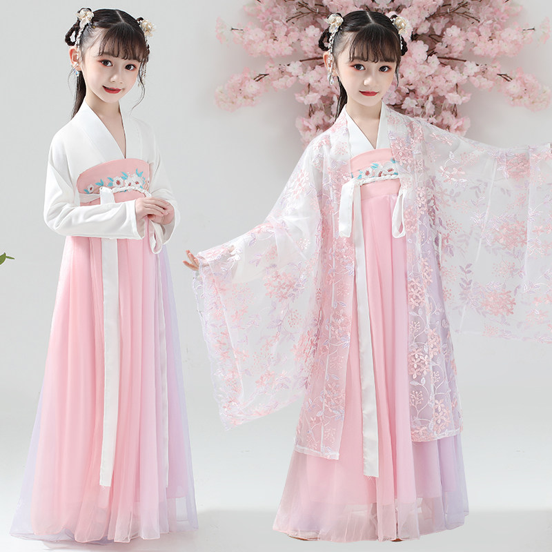 儿童汉服女童原创齐胸中国风超仙连衣裙女孩抖音襦裙古装樱花夏装